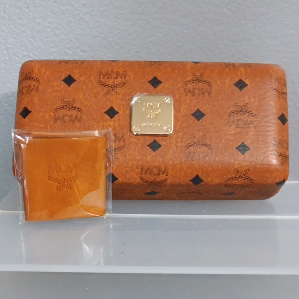 MCM Cognac Monogram Eyewear Case with Logo Plate